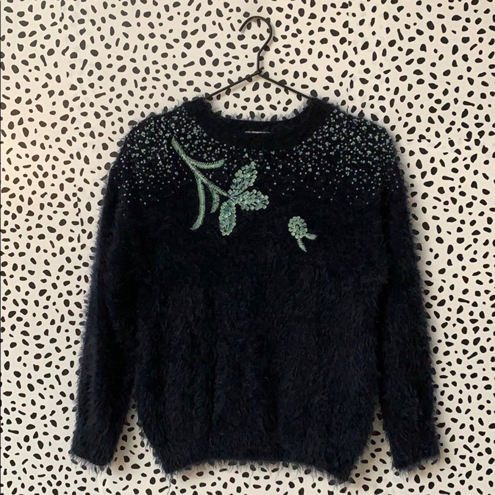 Zara Fancy Collection Sequined Fuzzy Sweater